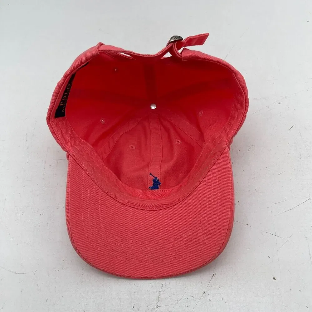 VTG 90s POLO Ralph Lauren Red Dad Hat Strapback Blue Pony Logo Baseball Cap
